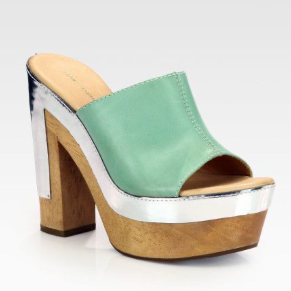 Diane Von Furstenberg Leather Mint Platform Open Toe Mule Sandal Size 6.5